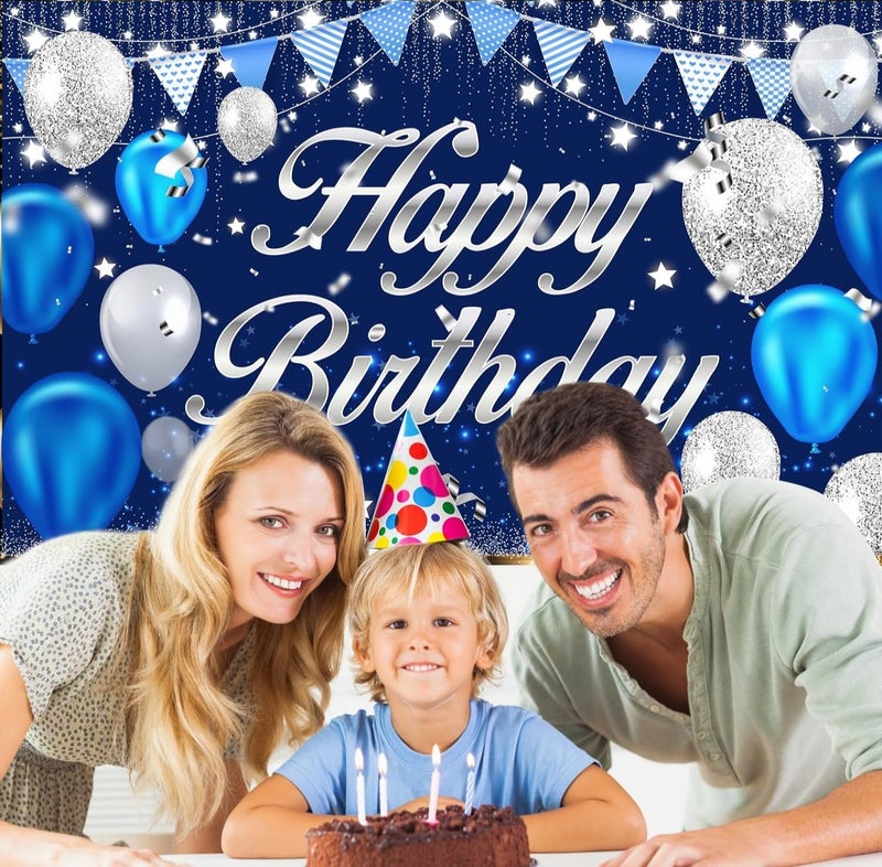 DARSHANAM WORLD Birthday Decoration Backdrop Cloth Curtain (Pack of 1, Size: 5x8 Feet) Background Enhancer Poster,Happy Birthday Sign Theme-(Polyester) (Old Blue) - Image 3