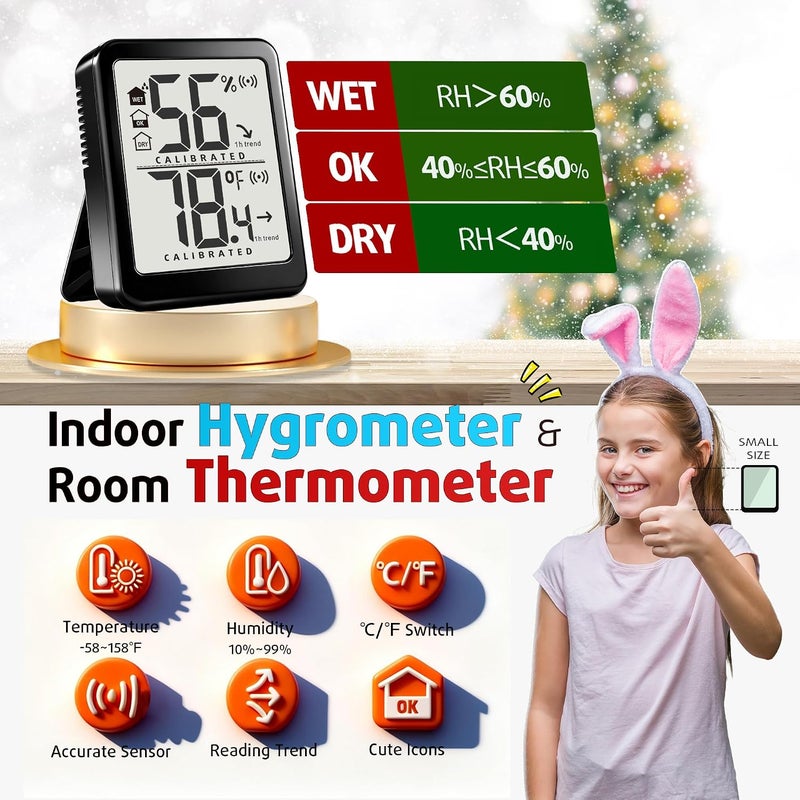 Antonki Room Thermometer Small Hygrometer Indoor, Home Humidity Gauge, Digital Temperature and Humidity Monitor, Humidity Sensor Meter for Bedroom, Baby Room, Reptile, Plants - 2 Pack - Image 2