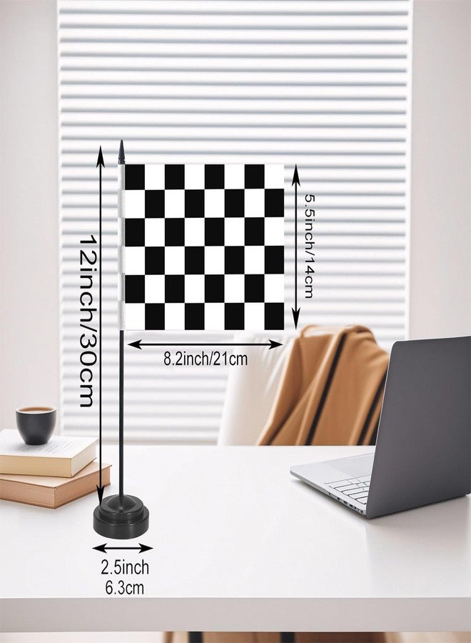 JBSJBS Black and White Checkered Desk Flag 12" Solid Pole Deluxe Set Racing Flags Banner Mini Small Checkered Office Table Flags with Black Stand Base Desktop Decorations(2Pack) - Image 2