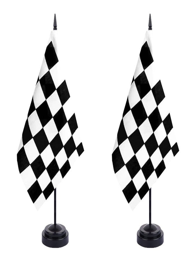 JBSJBS Black and White Checkered Desk Flag 12" Solid Pole Deluxe Set Racing Flags Banner Mini Small Checkered Office Table Flags with Black Stand Base Desktop Decorations(2Pack) - Image 1