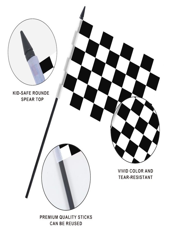 JBSJBS Black and White Checkered Desk Flag 12" Solid Pole Deluxe Set Racing Flags Banner Mini Small Checkered Office Table Flags with Black Stand Base Desktop Decorations(2Pack) - Image 4