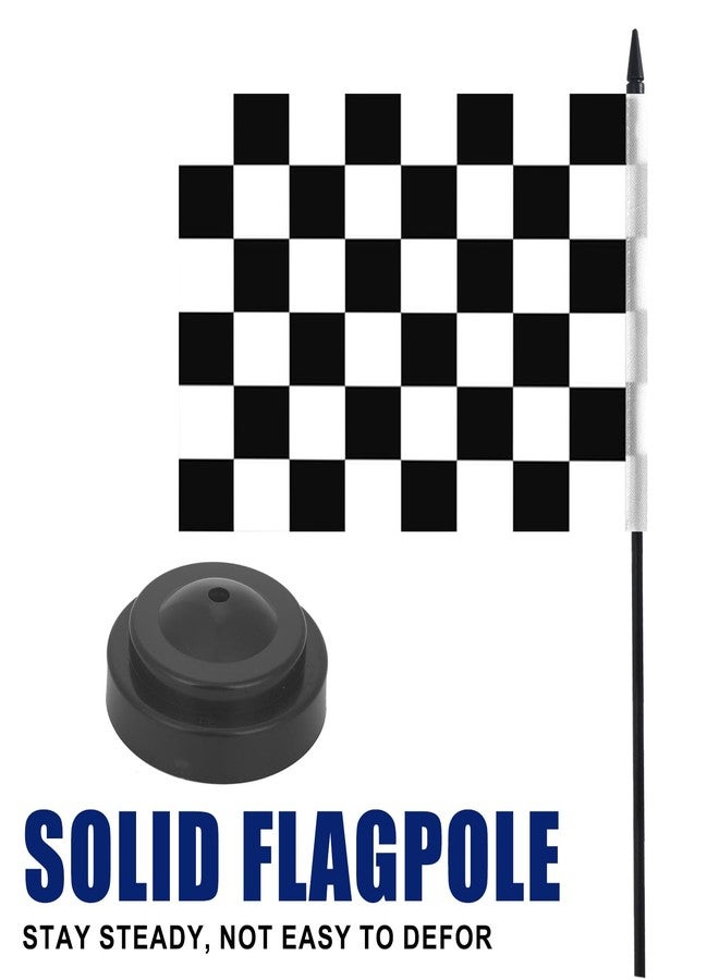 JBSJBS Black and White Checkered Desk Flag 12" Solid Pole Deluxe Set Racing Flags Banner Mini Small Checkered Office Table Flags with Black Stand Base Desktop Decorations(2Pack) - Image 3