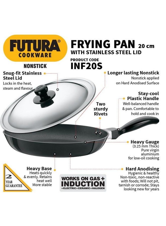 Hawkins Futura 20cm Nonstick Frying Pan, 3.05 Mm Thick With Ss Lid Induction Compatible, Black (INF20S) - Image 2