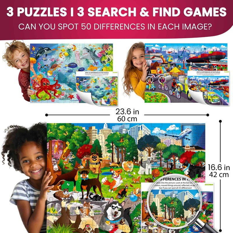 QUOKKA Floor Puzzles for Kids Ages 8-10 – 3X150 Piece Puzzles for Kids Ages 4-6 – Search & Find Ocean Animal Kid Activities Included for 5-8 Year Old – Toddler Learning Toy Game Gift for Boys & Girls - Image 2