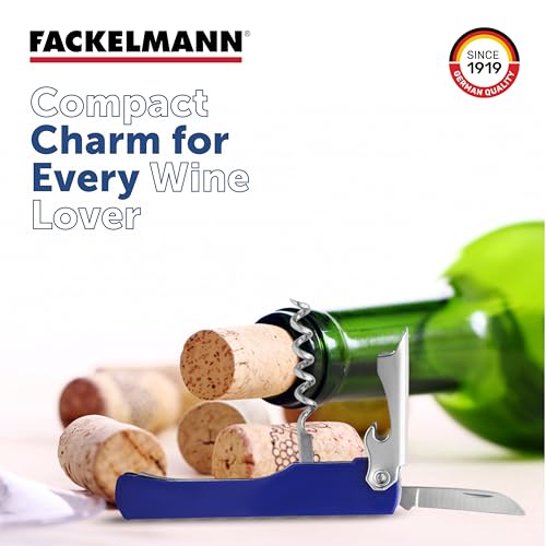 Fackelmann Stainless Steel Multipurpose Anti-Slip Waiters Corkscrew | Equipped with Corkscrew, Bottle Opener and a Serrated Cutter | Strong, Durable & Rust-Resistant | Dishwasher Safe - 15.5 cm, Blue - Image 2