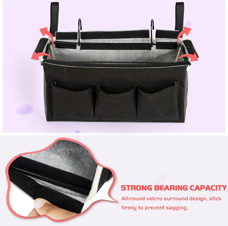 Loghot Bedside Caddy/Bedside Storage Bag Hanging Organizer for Bunk and Hospital Beds,Dorm Rooms Bed Rails,Can be Placed Glasses,Books,Mobile Phones,Keys (New Black) - Image 5