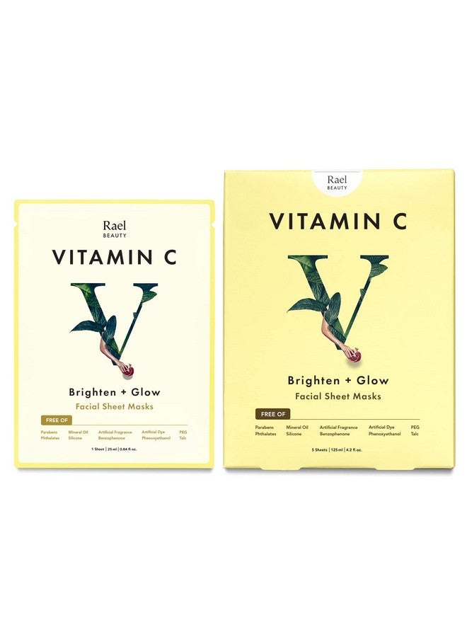 Rael Face Mask Skin Care Vitamin C Face Masks Bamboo Facial Sheet Mask With Brightening Vitamin C Serum For Face With And Fruit Extracts All Skin Types (Vitamin C 5 Sheets)  - Image 1