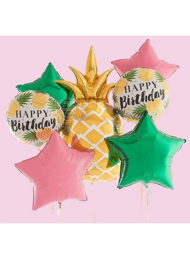 Atpata Funky Fruit Theme Golden Pineapple Happy Birthday Foil Balloons 7pcs. Set for Summer Birthday Party Decoration - Image 1