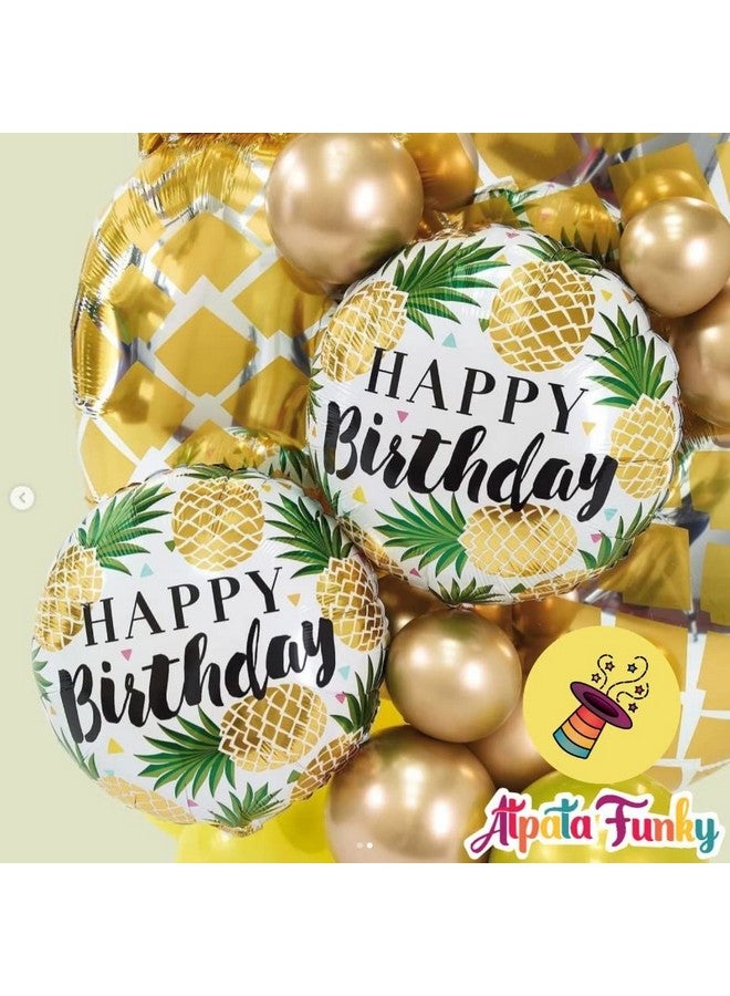 Atpata Funky Fruit Theme Golden Pineapple Happy Birthday Foil Balloons 7pcs. Set for Summer Birthday Party Decoration - Image 2