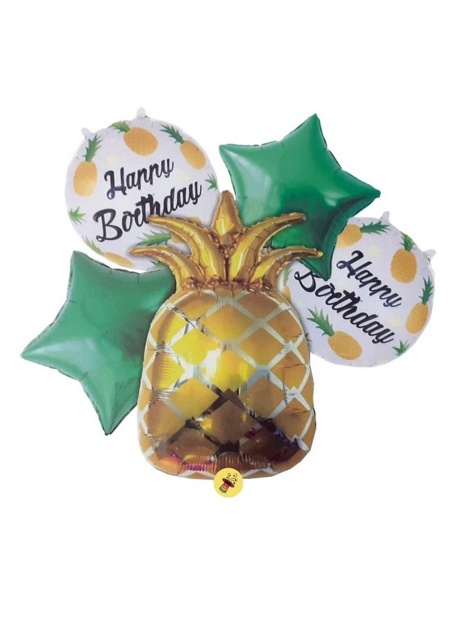 Atpata Funky Fruit Theme Golden Pineapple Happy Birthday Foil Balloons 7pcs. Set for Summer Birthday Party Decoration - Image 3