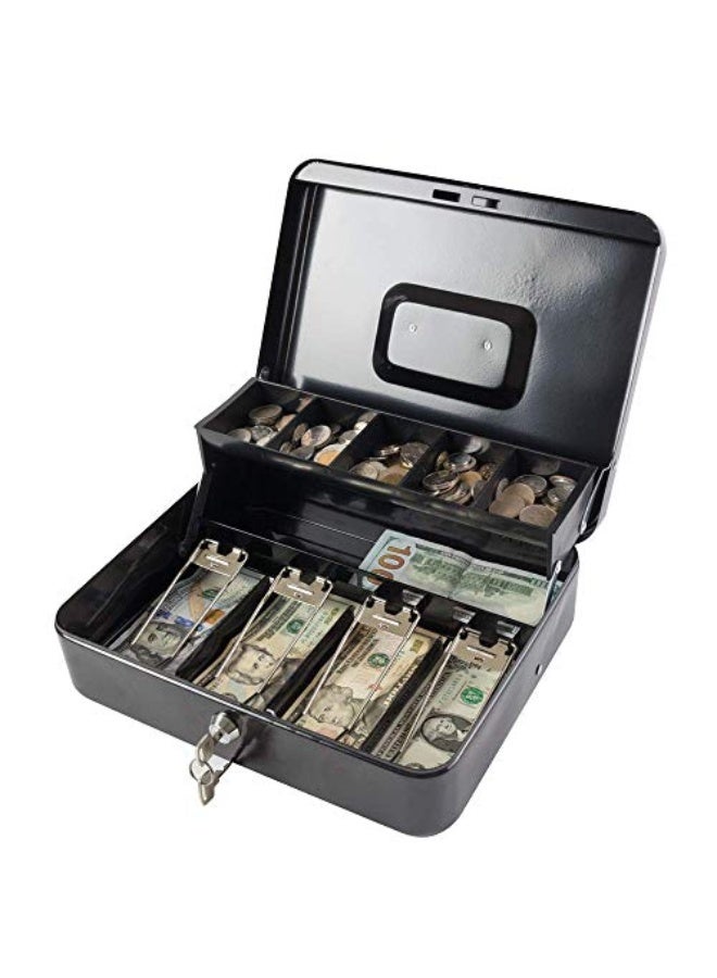 Locking Cash/Money Saving Organizer Box with Lock Safe with Key and Cash Tray, Black - Image 1