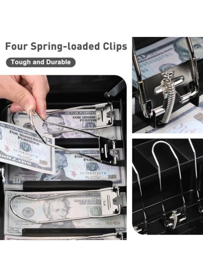 Locking Cash/Money Saving Organizer Box with Lock Safe with Key and Cash Tray, Black - Image 2