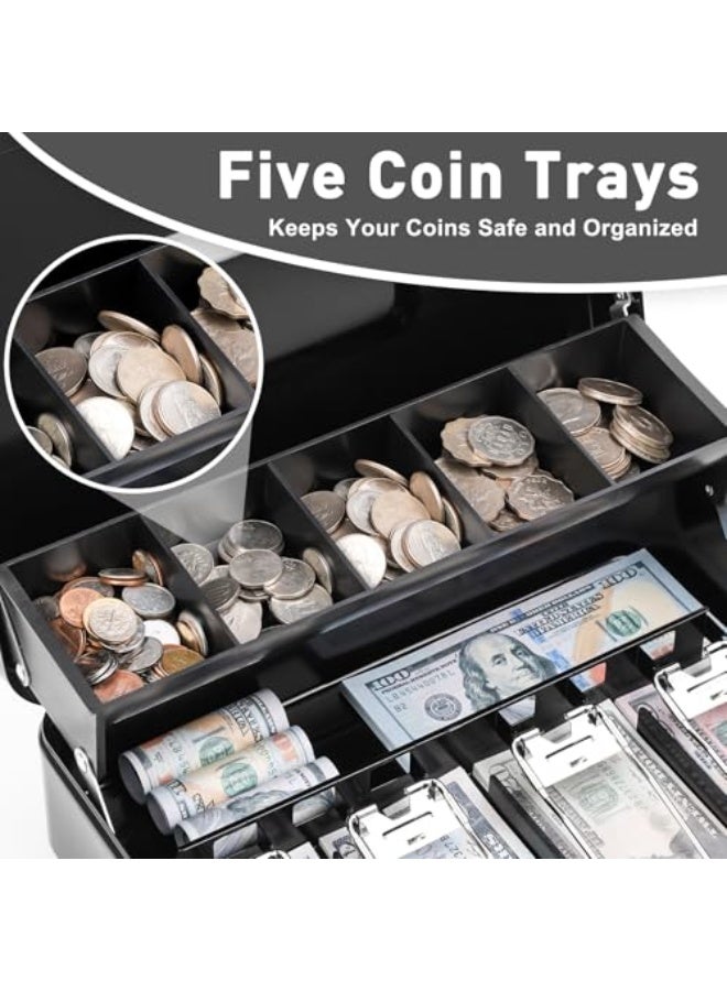Locking Cash/Money Saving Organizer Box with Lock Safe with Key and Cash Tray, Black - Image 3