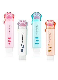 Oasisgalore 4 Pcs Cat Paw Shaped Retractable Erasers, Cute Push-Pull Design for Students and Office Supplies  - Image 1