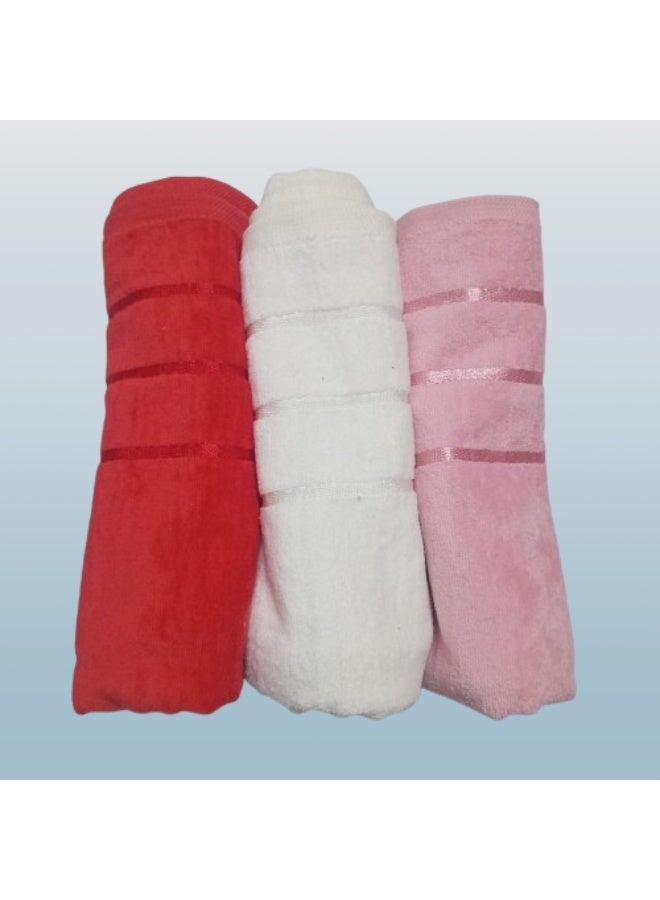 طقم فوطة وش قطن وش قطيفة مقاس 50x100 سم عدد 3 قطع جودة عالية - Image 2