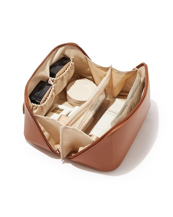 EAFTOS Pu Leather Mini Cosmetic Organizer Storage Zipper Pouch Bag Kit Case Bathroom Makeup BoxBrown Color - Image 2