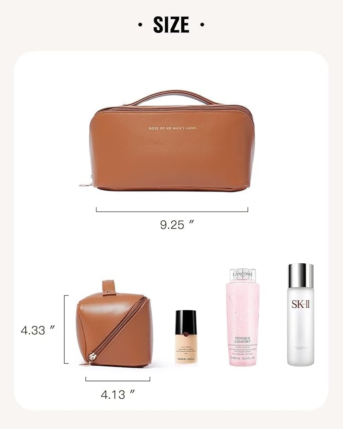 EAFTOS Pu Leather Mini Cosmetic Organizer Storage Zipper Pouch Bag Kit Case Bathroom Makeup BoxBrown Color - Image 5