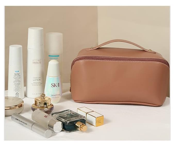 EAFTOS Pu Leather Mini Cosmetic Organizer Storage Zipper Pouch Bag Kit Case Bathroom Makeup BoxBrown Color - Image 3