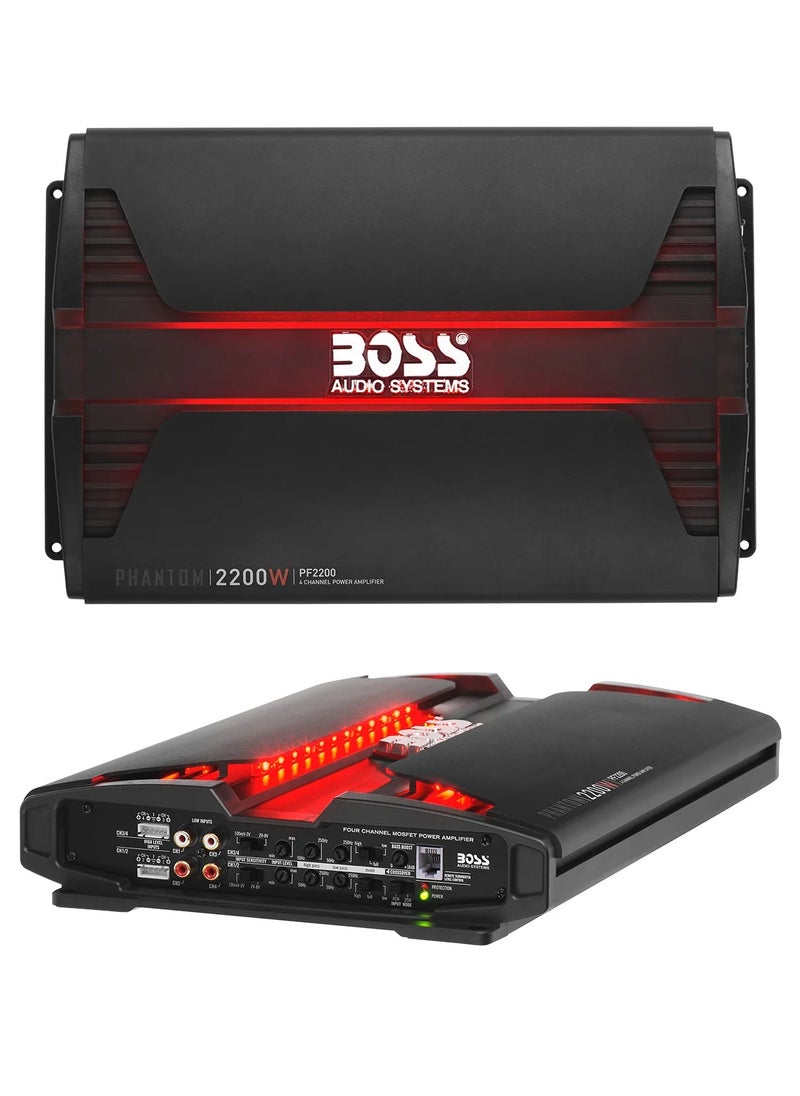 BOSS AUDIO SYSTEMS - BOSS Audio Systems PF2200 Phantom 2200 Watt, 4 Channel, 2 4 Ohm Stable Class AB, Full Range, Bridgeable, Mosfet Car Amplifier with Remote Subwoofer Control - Image 1