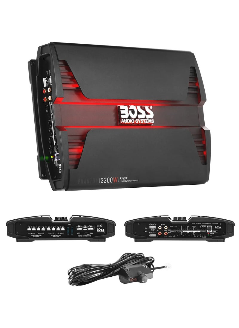 BOSS AUDIO SYSTEMS - BOSS Audio Systems PF2200 Phantom 2200 Watt, 4 Channel, 2 4 Ohm Stable Class AB, Full Range, Bridgeable, Mosfet Car Amplifier with Remote Subwoofer Control - Image 1