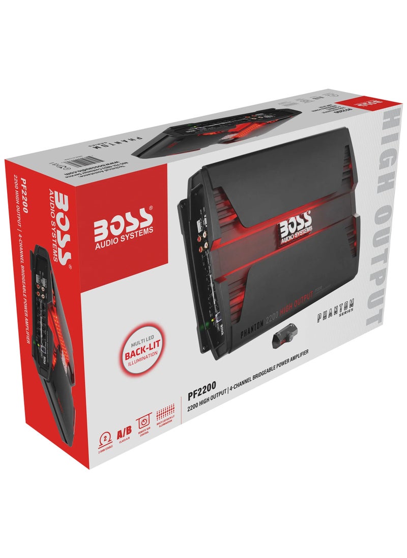 BOSS AUDIO SYSTEMS - BOSS Audio Systems PF2200 Phantom 2200 Watt, 4 Channel, 2 4 Ohm Stable Class AB, Full Range, Bridgeable, Mosfet Car Amplifier with Remote Subwoofer Control - Image 1