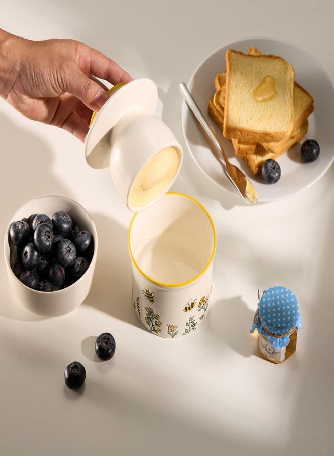 Kook Butter Keeper Dish, French Ceramic Crock with Lid, Embossed Container, For Soft Butter, (Meadow) - Image 2