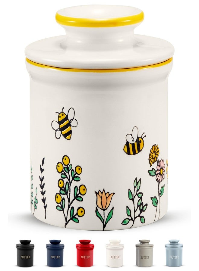 Kook Butter Keeper Dish, French Ceramic Crock with Lid, Embossed Container, For Soft Butter, (Meadow) - Image 1