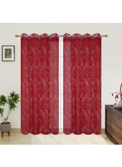 BY HEART HOME DECOR BY HEART HOME DECOR Zara Tisssue Eyelet Net Transparent Red Door Curtains for Living Room Bedroom Office 7 Feet Set of 2  - Image 2