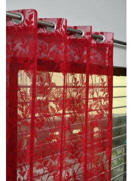 BY HEART HOME DECOR BY HEART HOME DECOR Zara Tisssue Eyelet Net Transparent Red Door Curtains for Living Room Bedroom Office 7 Feet Set of 2  - Image 1