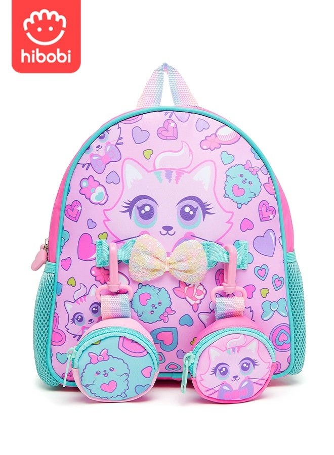 hibobi 3PCS Cat Backpack Set for Girls – Includes Lunch Bag & Coin Pouch – Ergonomic & Lightweight, Waterproof & Durable – Perfect for Girls Aged 3–6 – Back-to-School Gift - Image 3