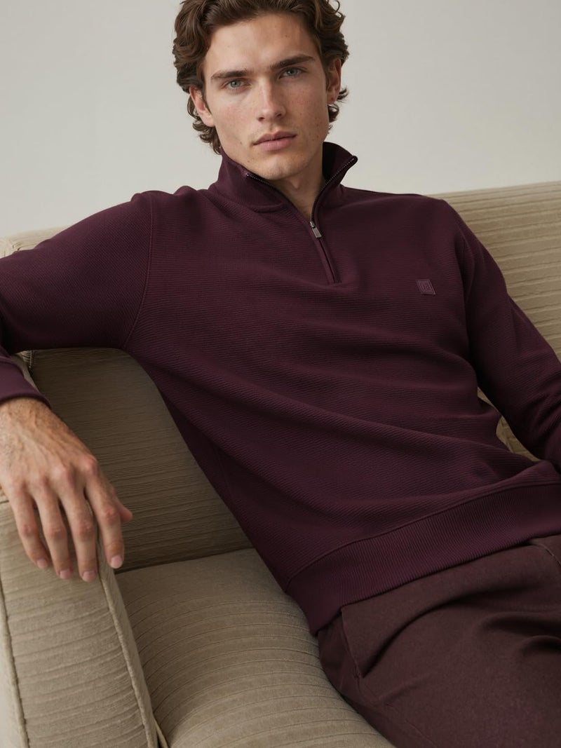 DAMENSCH ReNEWd Soft Ribbed Texture, Strong Durable Fabric, Dyes Ottoman Half-Zip Sweatshirts - Loyal Maroon - L - Image 4