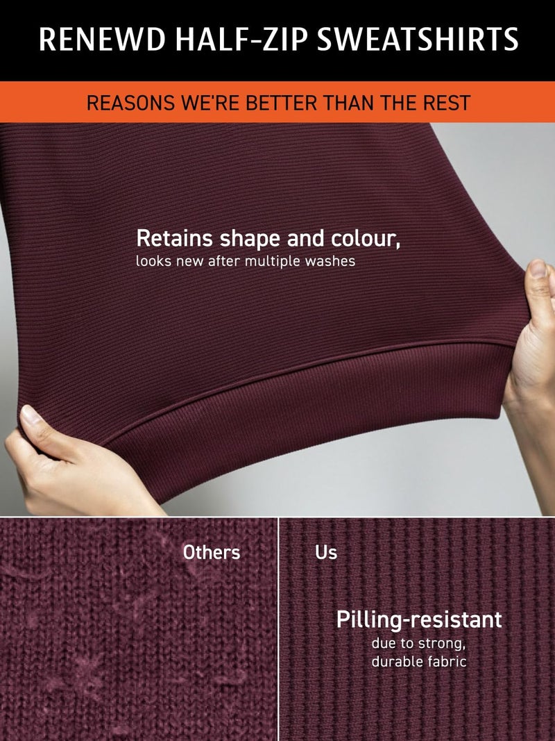 DAMENSCH ReNEWd Soft Ribbed Texture, Strong Durable Fabric, Dyes Ottoman Half-Zip Sweatshirts - Loyal Maroon - L - Image 3