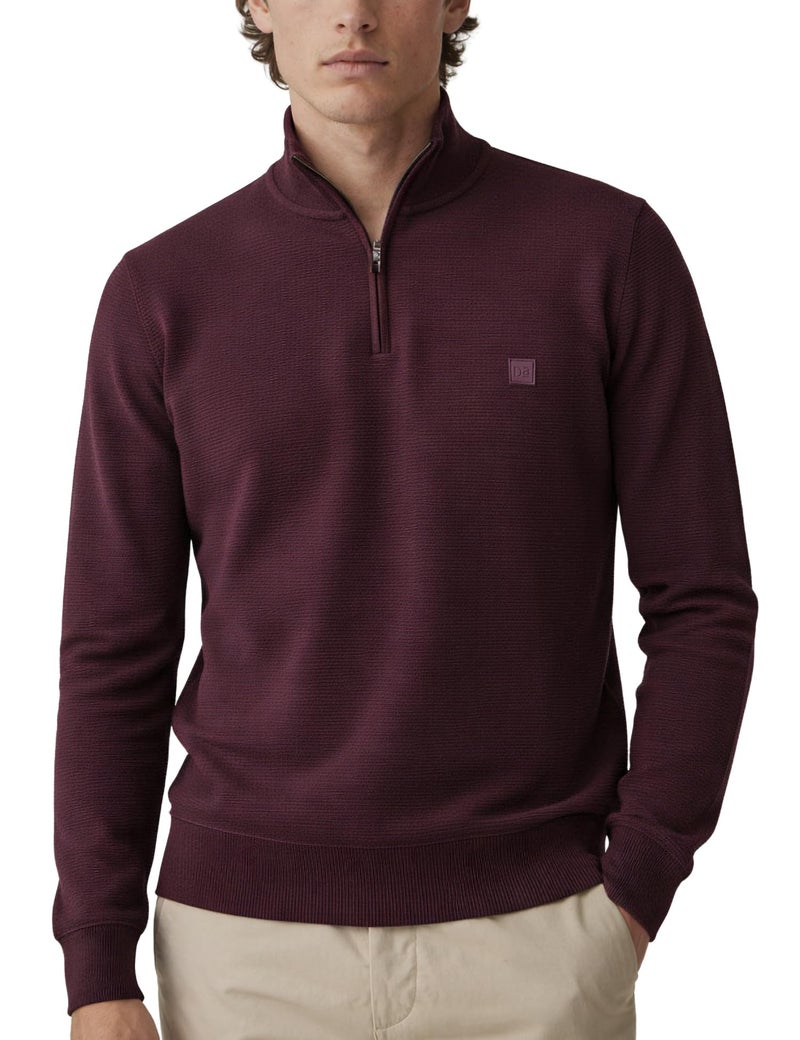 DAMENSCH ReNEWd Soft Ribbed Texture, Strong Durable Fabric, Dyes Ottoman Half-Zip Sweatshirts - Loyal Maroon - L - Image 1