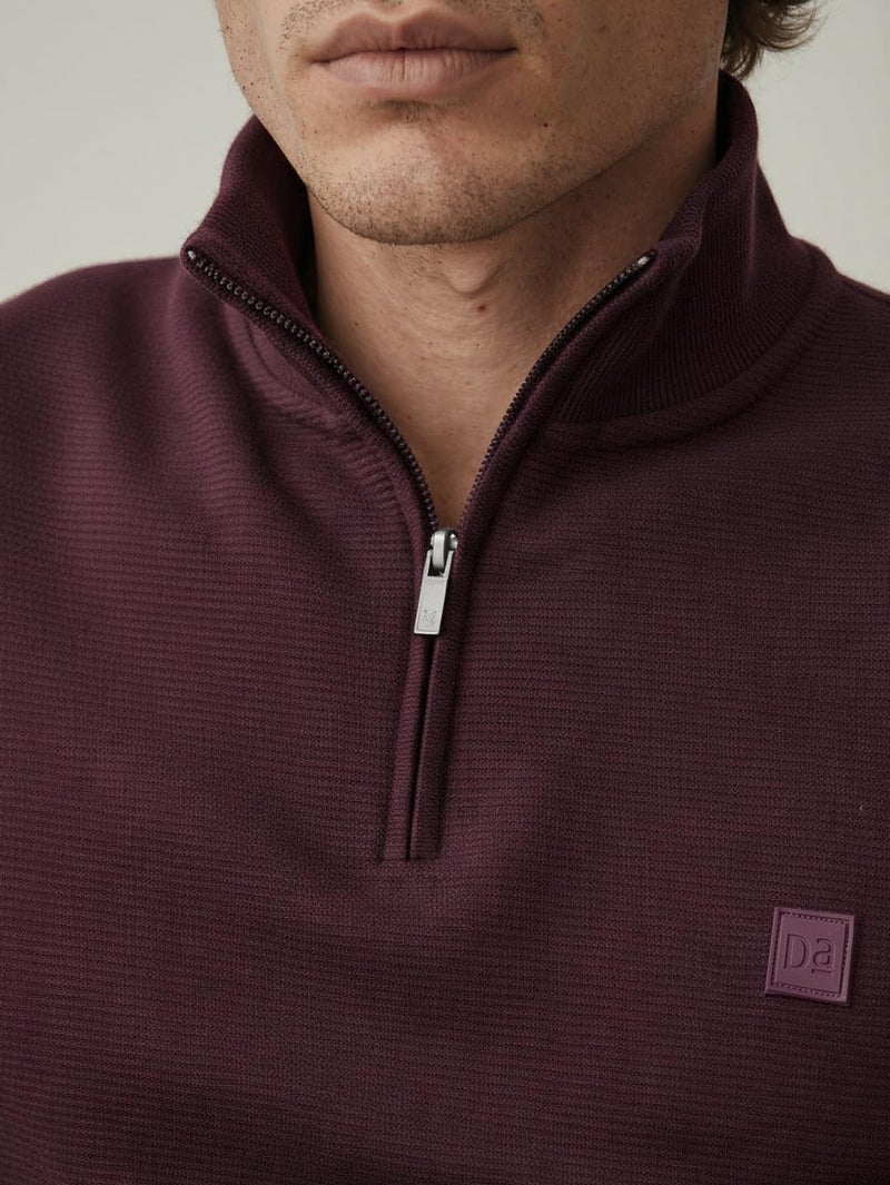 DAMENSCH ReNEWd Soft Ribbed Texture, Strong Durable Fabric, Dyes Ottoman Half-Zip Sweatshirts - Loyal Maroon - L - Image 5