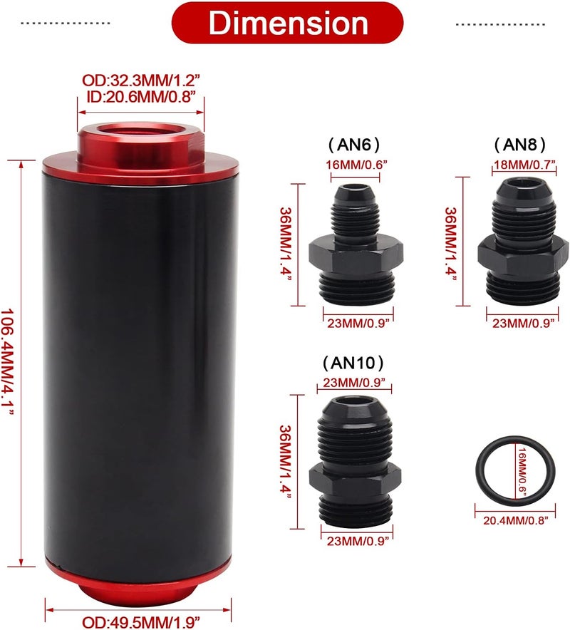 HTRACING Inline Fuel Filter Kit with 6AN 8AN 10AN Adapters - 50mm 100 Micron Flow for Gasoline, E85, and Diesel - Image 2