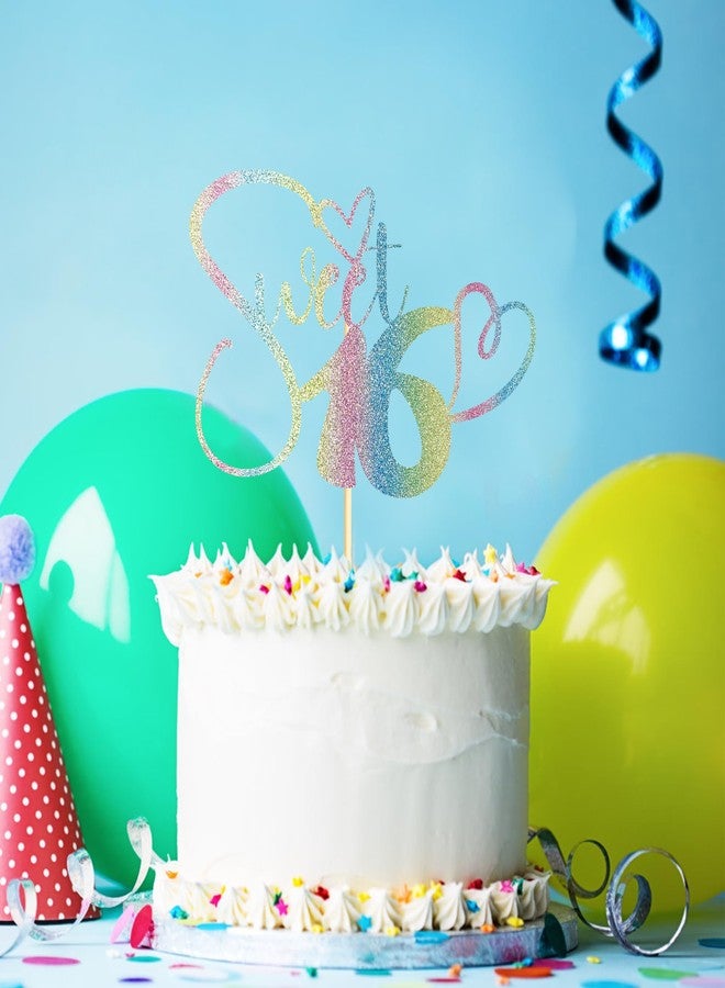 Sotpot 1 pcs Rainbow Glitter Sweet 16 Cake Topper, Happy 16th Birthday Party Supplies, Sweet Sixteen Theme Party Decorations, Sweet 16 Birthday Cake Party Supplies Colour - Image 5