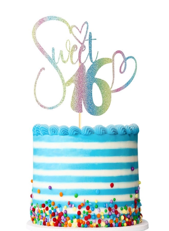 Sotpot 1 pcs Rainbow Glitter Sweet 16 Cake Topper, Happy 16th Birthday Party Supplies, Sweet Sixteen Theme Party Decorations, Sweet 16 Birthday Cake Party Supplies Colour - Image 4