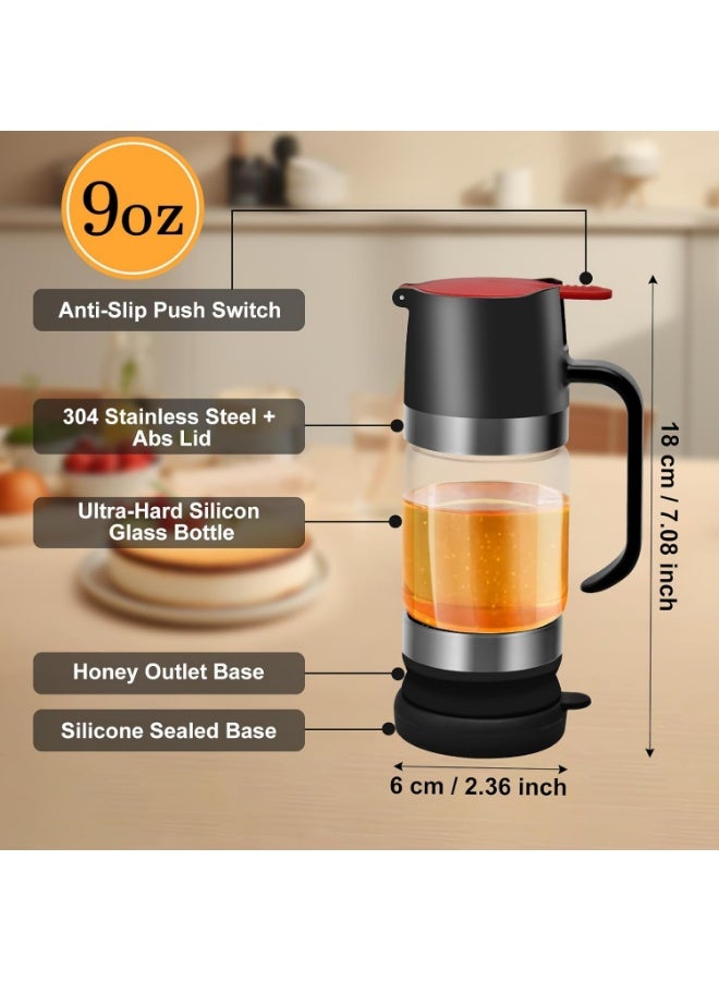 9OZ Honey Dispenser With Handle - No Drip Glass Syrup Container for Coffee Bar, Honey Pot and Jar - Black - Image 3