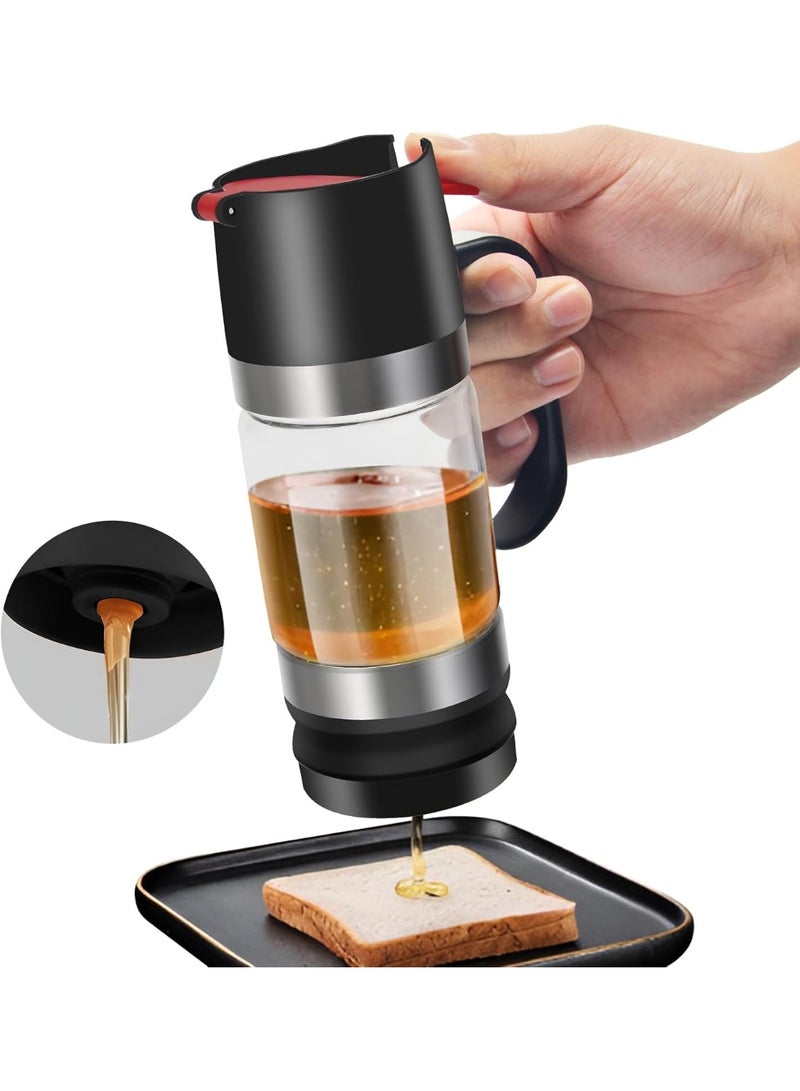 9OZ Honey Dispenser With Handle - No Drip Glass Syrup Container for Coffee Bar, Honey Pot and Jar - Black - Image 1