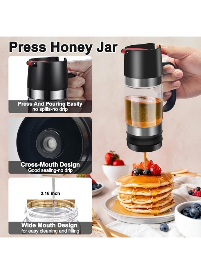 9OZ Honey Dispenser With Handle - No Drip Glass Syrup Container for Coffee Bar, Honey Pot and Jar - Black - Image 5