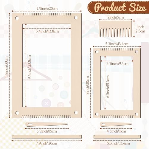 Haoser 7 Pcs Wooden Weaving Loom Kit for Beginners | DIY Yarn Craft Frame with Comb, Needle, Crochet Hook, Stick | Hand Loom for Adults & Kids – 11.8 x 7.9 Inch & 8 x 5.3 Inch Set - Image 3