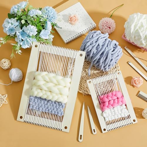 Haoser 7 Pcs Wooden Weaving Loom Kit for Beginners | DIY Yarn Craft Frame with Comb, Needle, Crochet Hook, Stick | Hand Loom for Adults & Kids – 11.8 x 7.9 Inch & 8 x 5.3 Inch Set - Image 2