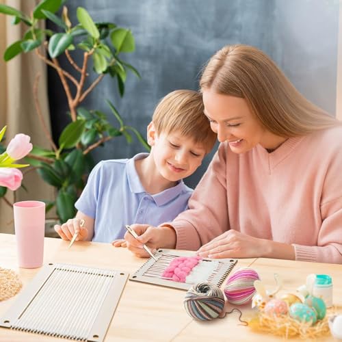 Haoser 7 Pcs Wooden Weaving Loom Kit for Beginners | DIY Yarn Craft Frame with Comb, Needle, Crochet Hook, Stick | Hand Loom for Adults & Kids – 11.8 x 7.9 Inch & 8 x 5.3 Inch Set - Image 5
