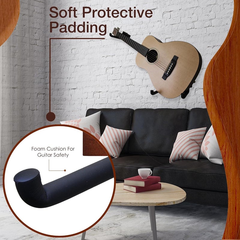 RawRock Horizontal Guitar Hanger [2 Pack] - Angle Tilt Display Ukulele, Bass, Electric Guitar, Banjo Slanted on Wood (2X Mahogany) - Image 5