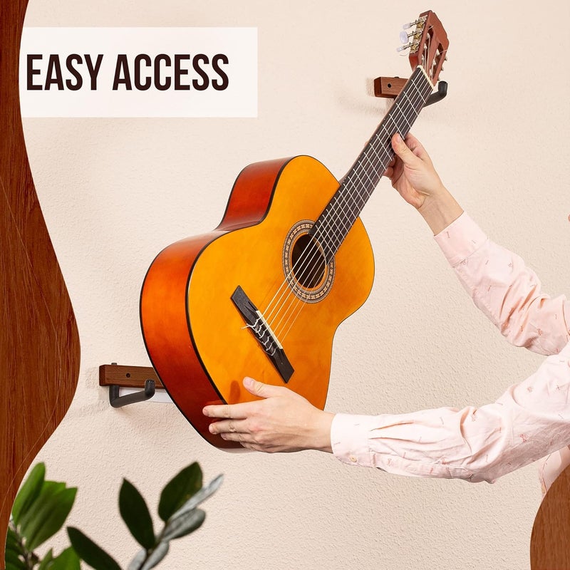 RawRock Horizontal Guitar Hanger [2 Pack] - Angle Tilt Display Ukulele, Bass, Electric Guitar, Banjo Slanted on Wood (2X Mahogany) - Image 3