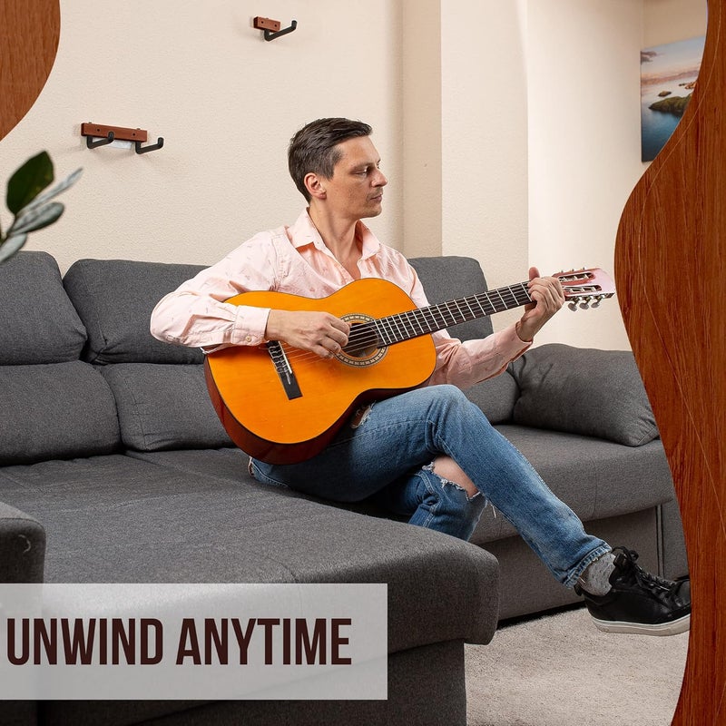 RawRock Horizontal Guitar Hanger [2 Pack] - Angle Tilt Display Ukulele, Bass, Electric Guitar, Banjo Slanted on Wood (2X Mahogany) - Image 4