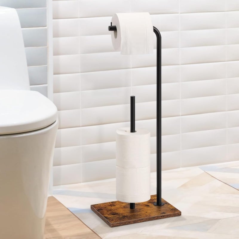 Freestanding Toilet Roll Holder, Black Toilet Paper Holder Stand, Freestanding Toilet Paper Holder with Reserve, Toilet Roll Dispenser Storages 4 Reserve Rolls, Toilet Roll Storage Stand for Bathroom
