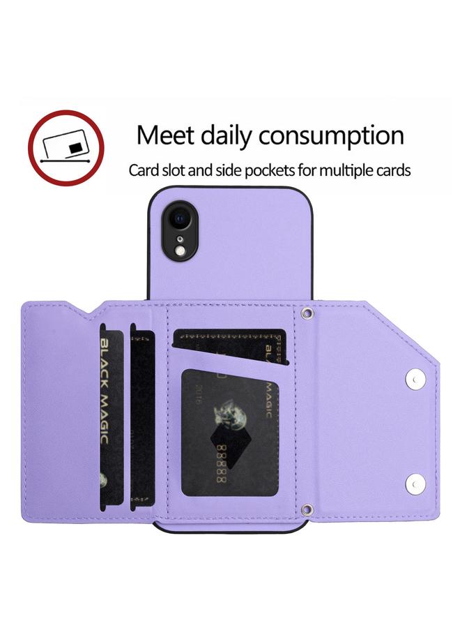 اس-توب جراب لهاتف iPhone XR مصنوع من الجلد مع أربع فتحات للبطاقات وحزام معصم - Image 5