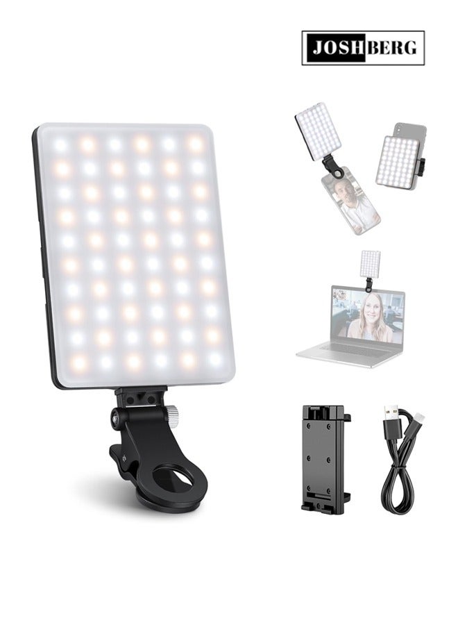 60-LED Selfie Light with Front & Back Phone Clip, 2000mAh Rechargeable CRI 95+,3 Light Modes,Portable Clip on Light for Phone/Tablet/Laptop, Makeup, Selfies, Vlogs, Video Conferences on Smartphones