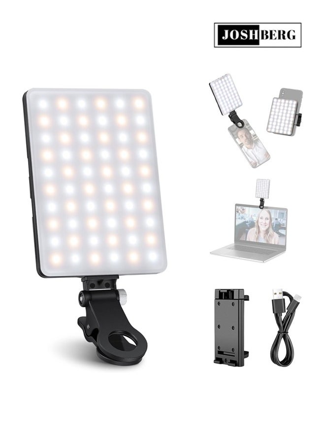 Joshberg 60-LED Selfie Light with Front & Back Phone Clip, 2000mAh Rechargeable CRI 95+,3 Light Modes,Portable Clip on Light for Phone/Tablet/Laptop, Makeup, Selfies, Vlogs, Video Conferences on Smartphones  - Image 1